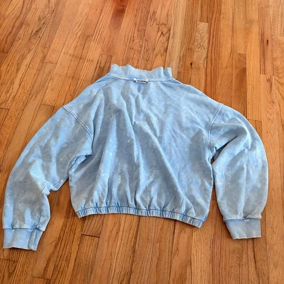 Free People Movement Valley Girl Sweatshirt Acid Wash Blue Quarter-Zip Pullover - Picture 6 of 12